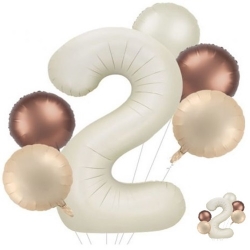 Balony na urodziny zestaw duży dekoracje balon beżowy cyfra 2 perłowy beż 6 szt